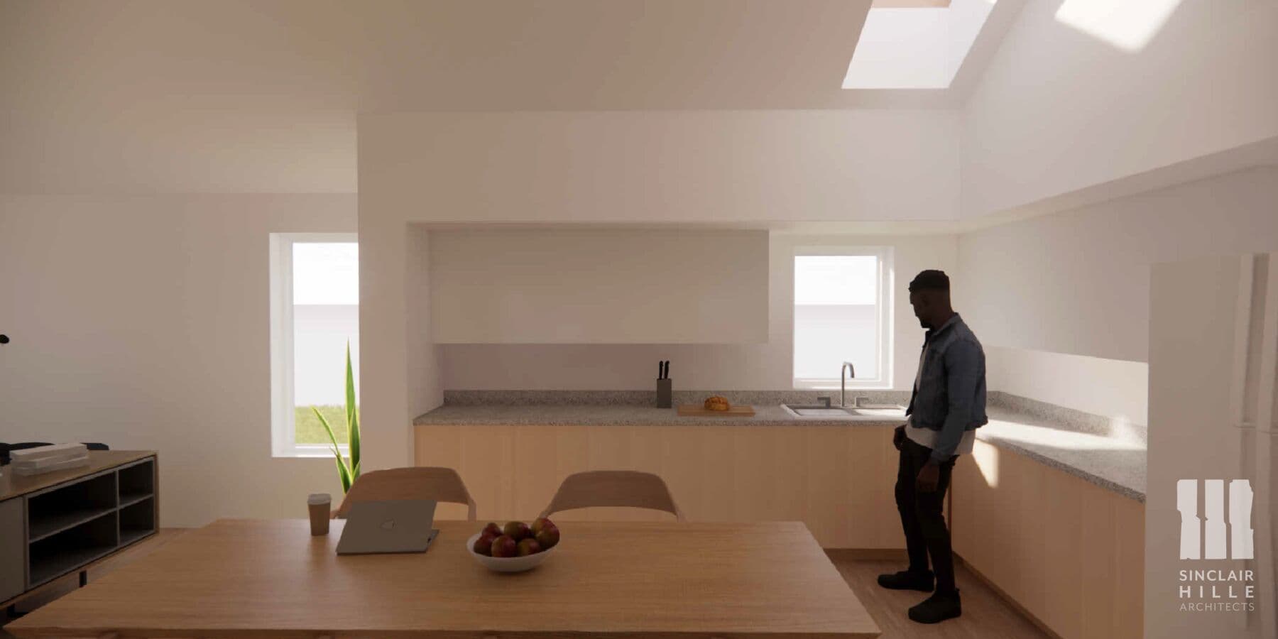 Open kitchen and dining area at Beatrice Commons