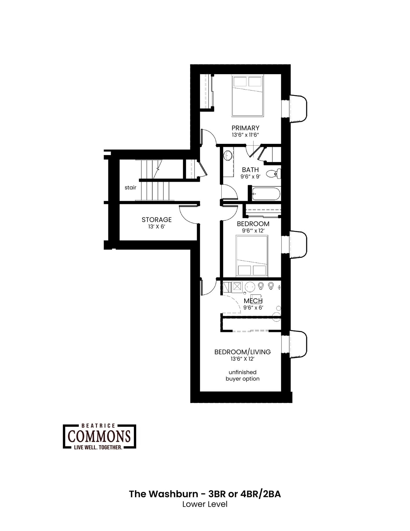 The Washburn lower level floor plan